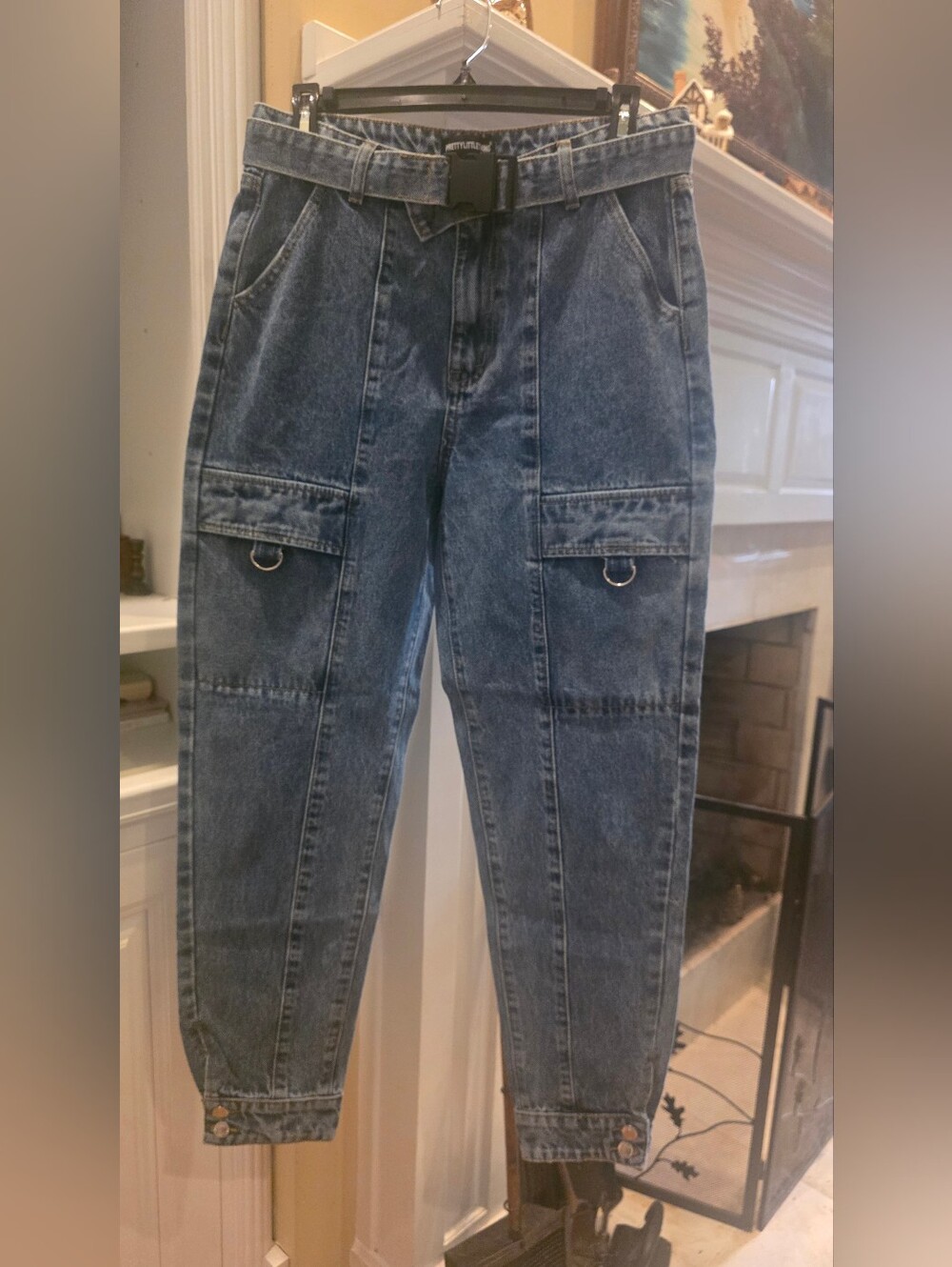 PrettyLittleThing Washed Blue Relaxed Cargo Jeans